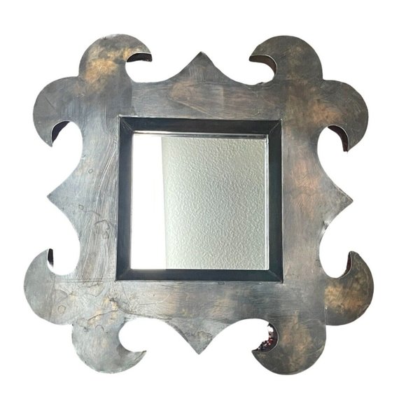 Vintage Wall Mirror Art Nouveau Brass Metal Sculptured and Scrolled w/ Hang Hook - Picture 1 of 16